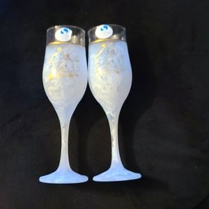 Arte Murano Art Glass Champagne Flute Cherub design Frosted Multi Colored Glass